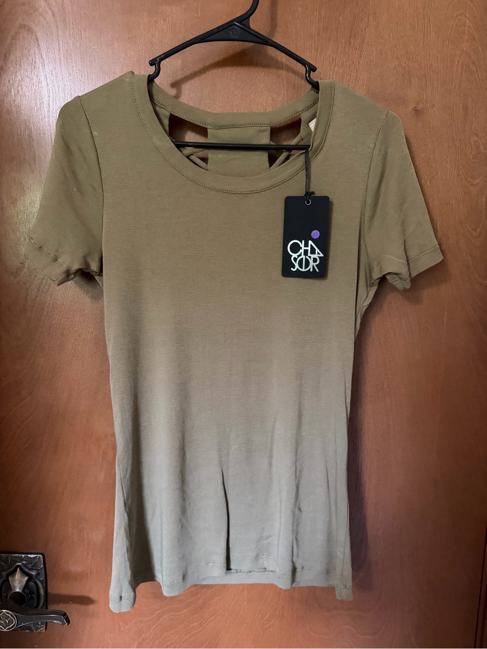 Chaser Olive Short Sleeve Crew Neck Tee with Back Cutout